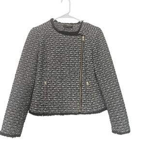J. Crew Black & White Tweed Zip-Front Women's Jacket Size 4